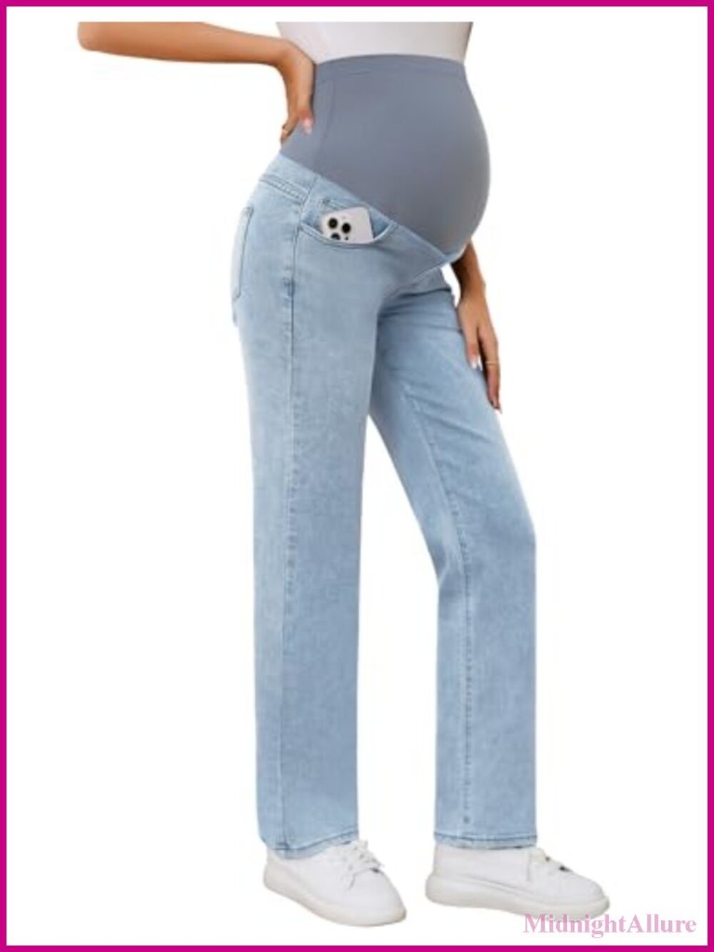 Maternity Jeans Straight Leg Over Belly Comfy Stretch Denim Pants